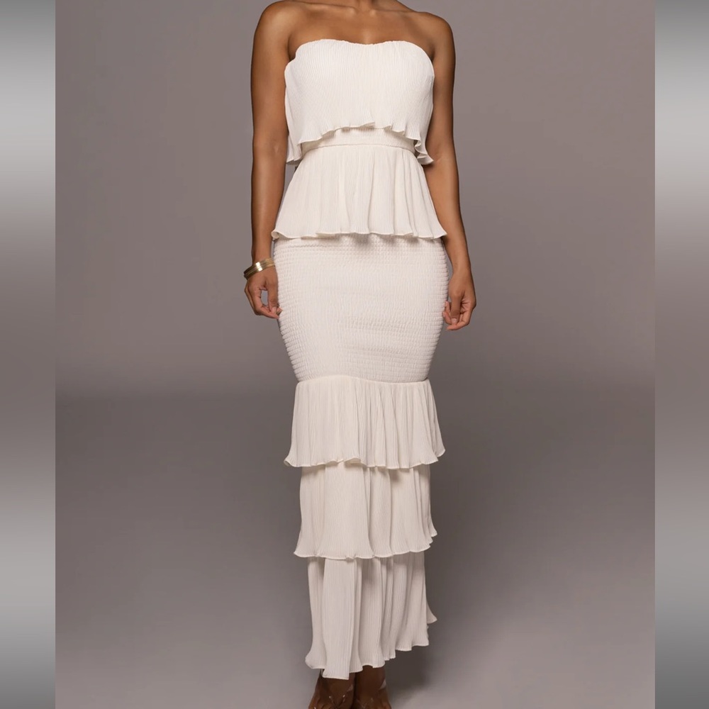 JLUXLABEL- IVORY CASA BLANCA RUFFLE DRESS